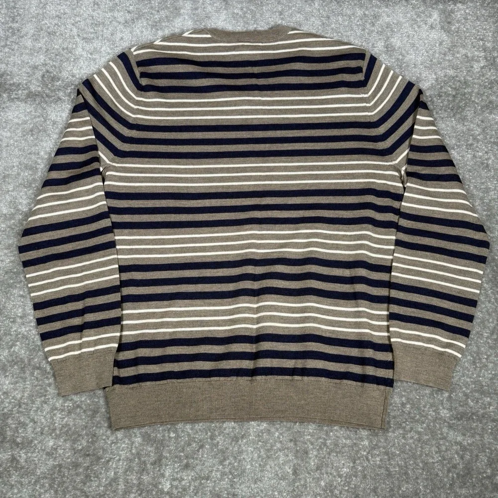 Banana Republic Sweater‎ Men's Large Brown Blue Striped Merino Wool Long Sleeve